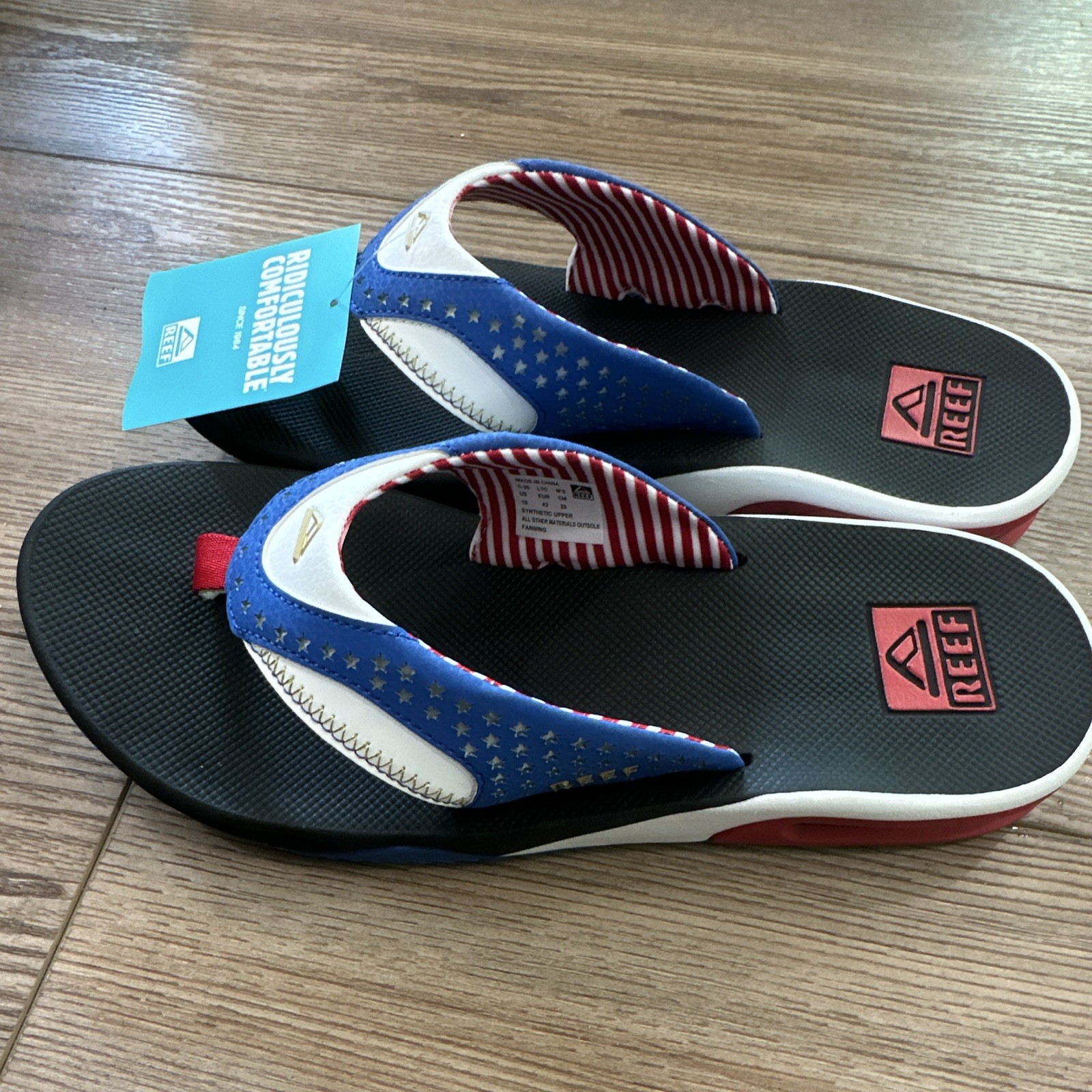 Reef Fanning Bottle Opener Flip Flop Sandals USA Stars Black/Blue/Red US 10