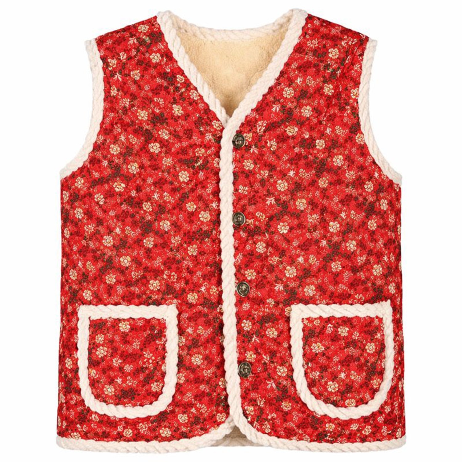 Korean Kimjang Vest, Retro Floral Quilted Design with Warm Fleece Lining