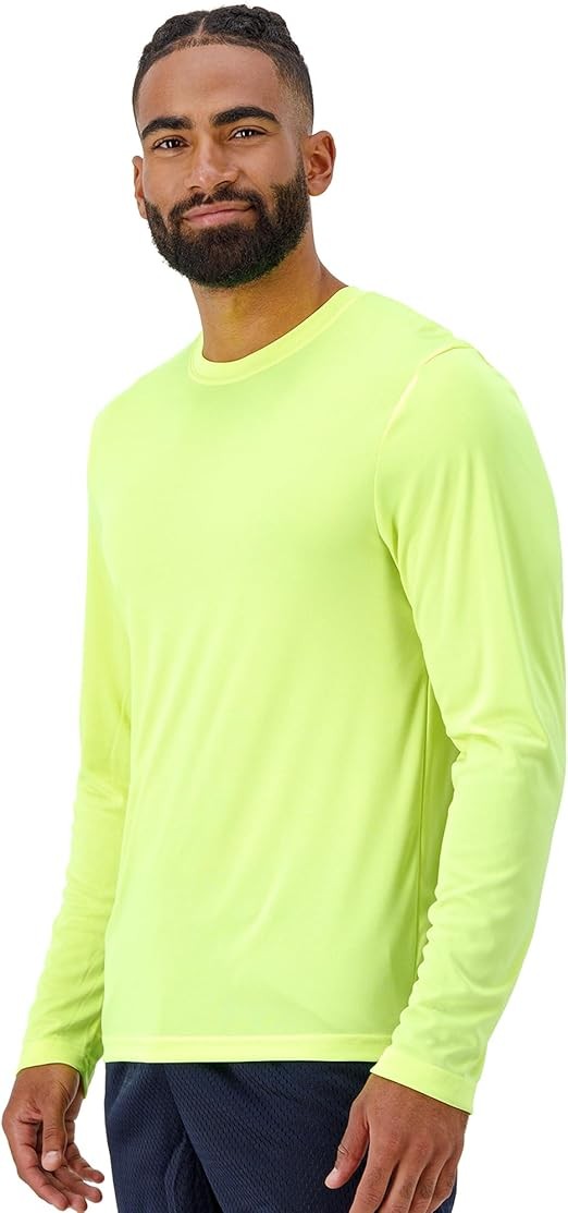 Hanes Sport Cool DRI Men’s Performance Long Sleeve T-Shirt – Safety Green,XS-3XL