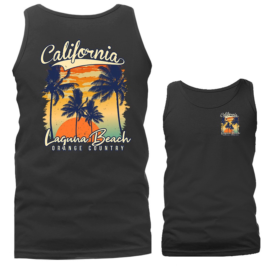 Laguna Beach California Palm Tree Sunset Retro Beach Tank Top