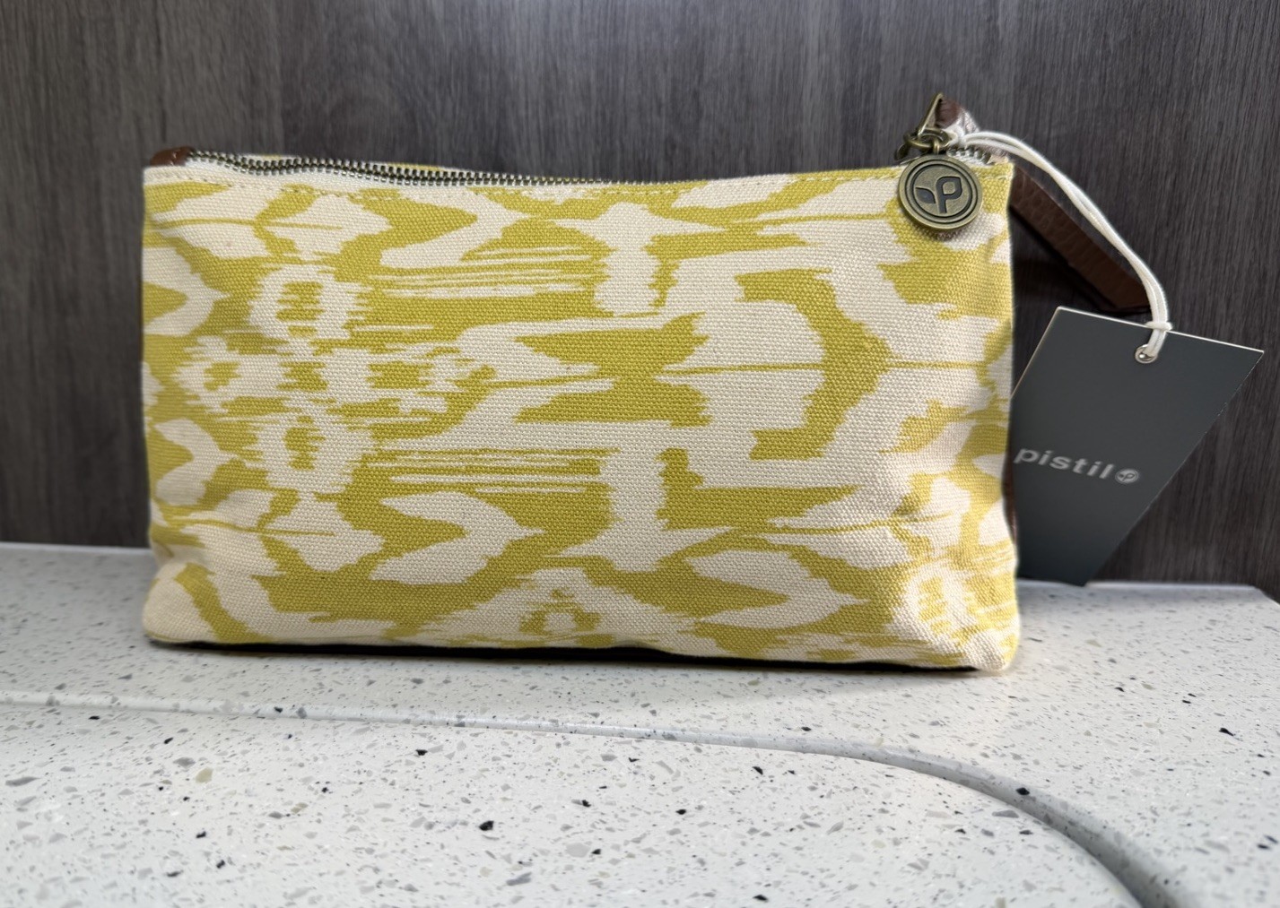 Pistil All Mine Bamboo Chartreuse Ikat Print Pouch NWT