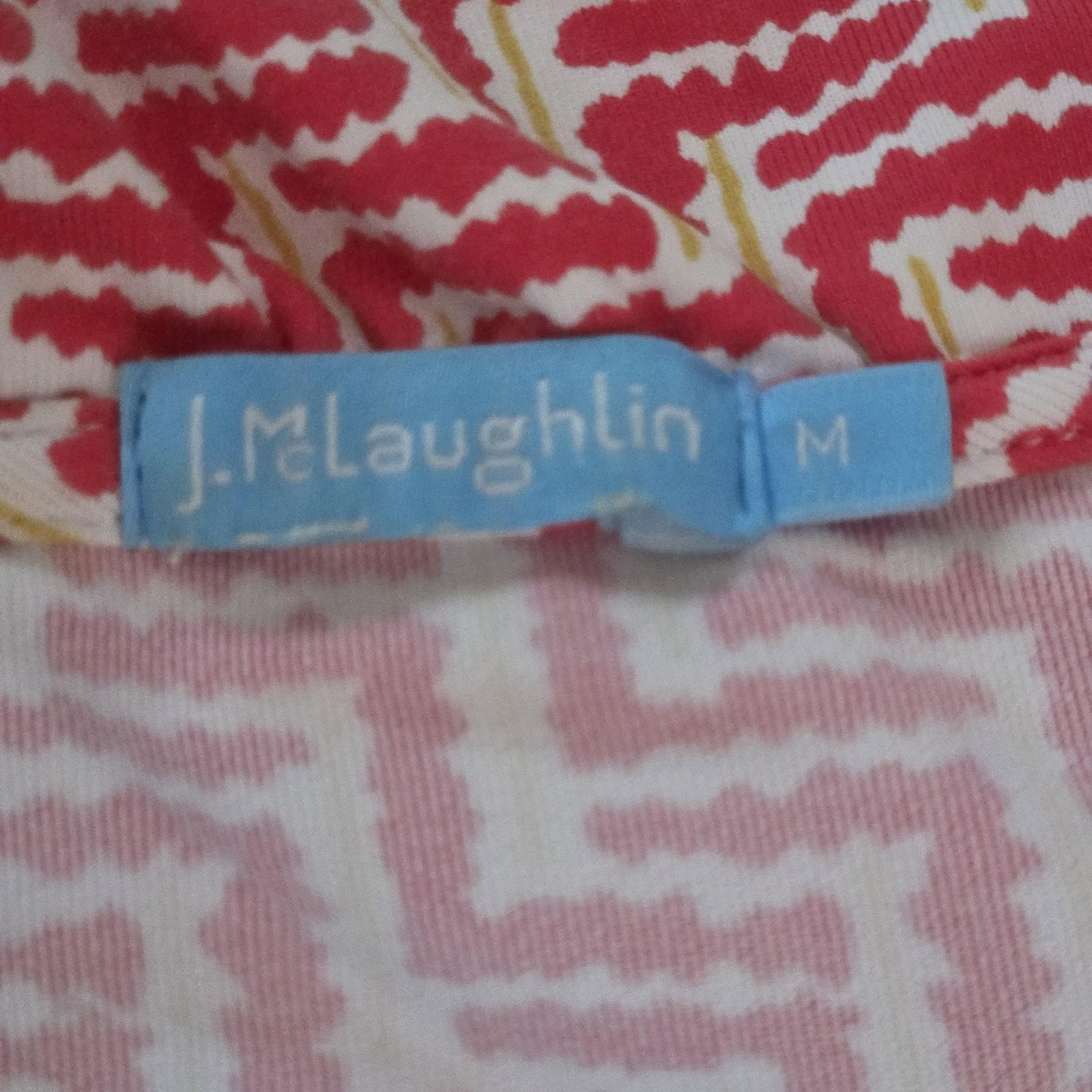 J. McLaughlin Shirt Womens Medium Pink Catalina Chevron Ruffe V Neck Jersey Top