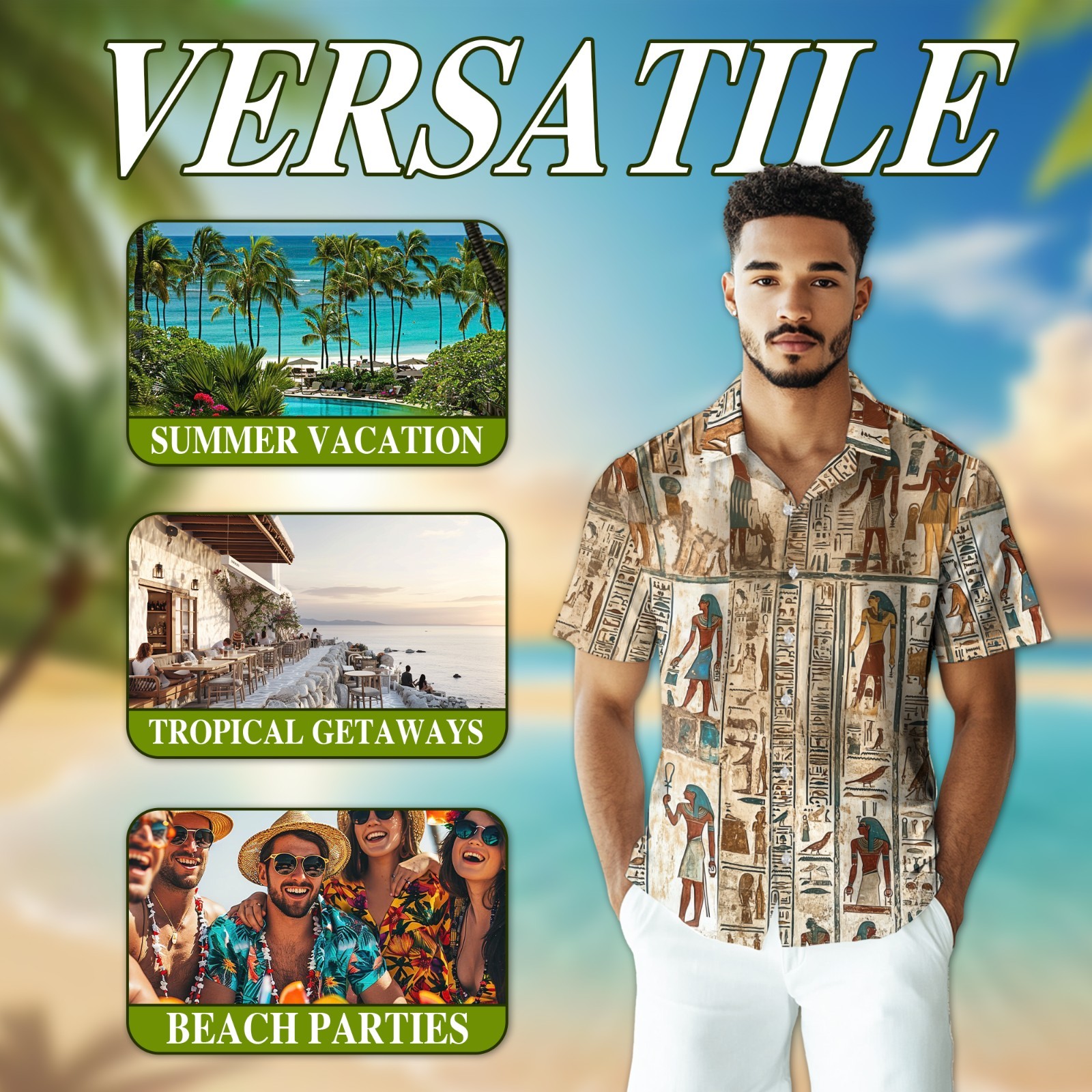 Ancient Egyptian Hawaiian Shirt Pharaoh Hieroglyph Summer Button Up