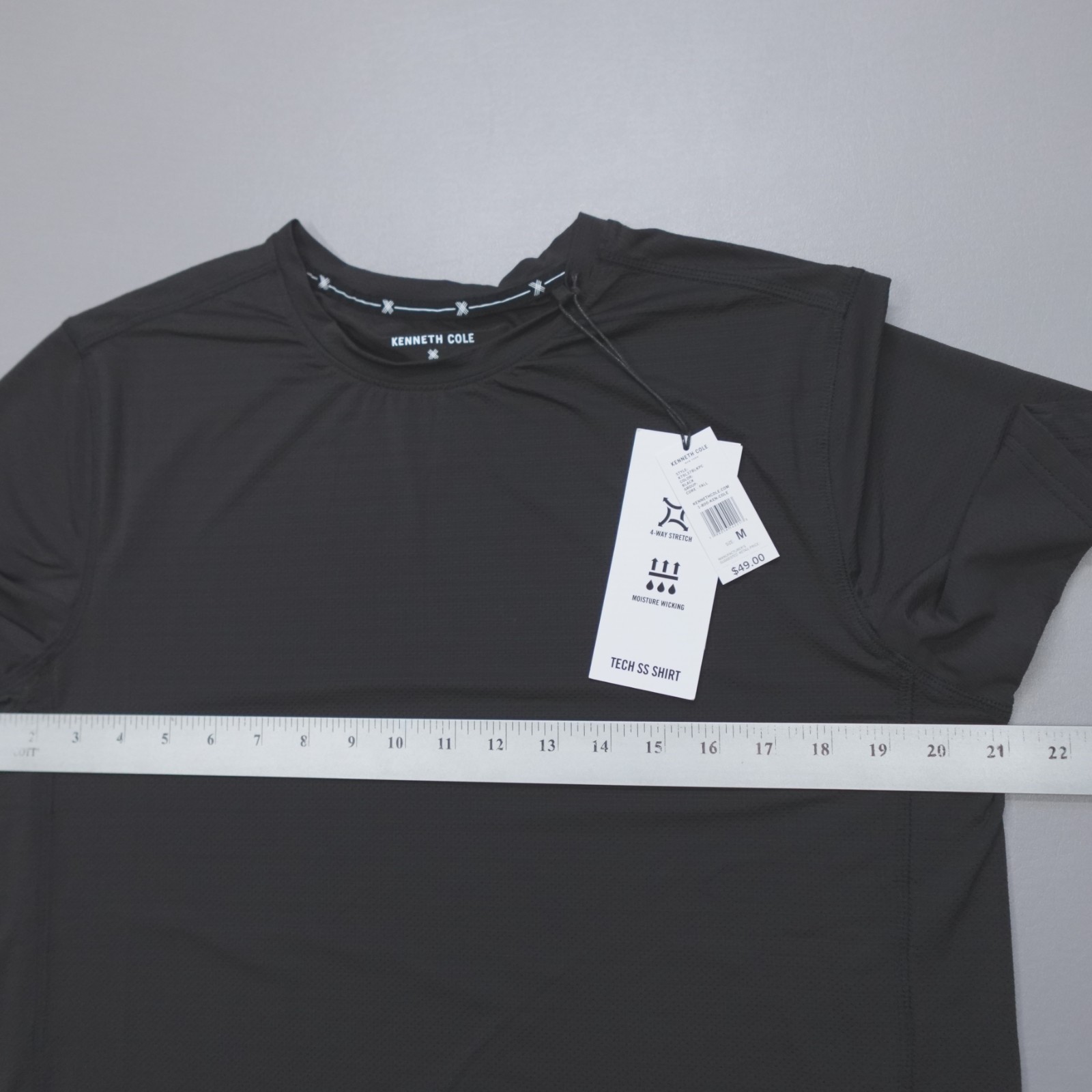 Kenneth Cole Men’s Tech SS Shirt Silky Mesh Stretch Wicking Soft Black