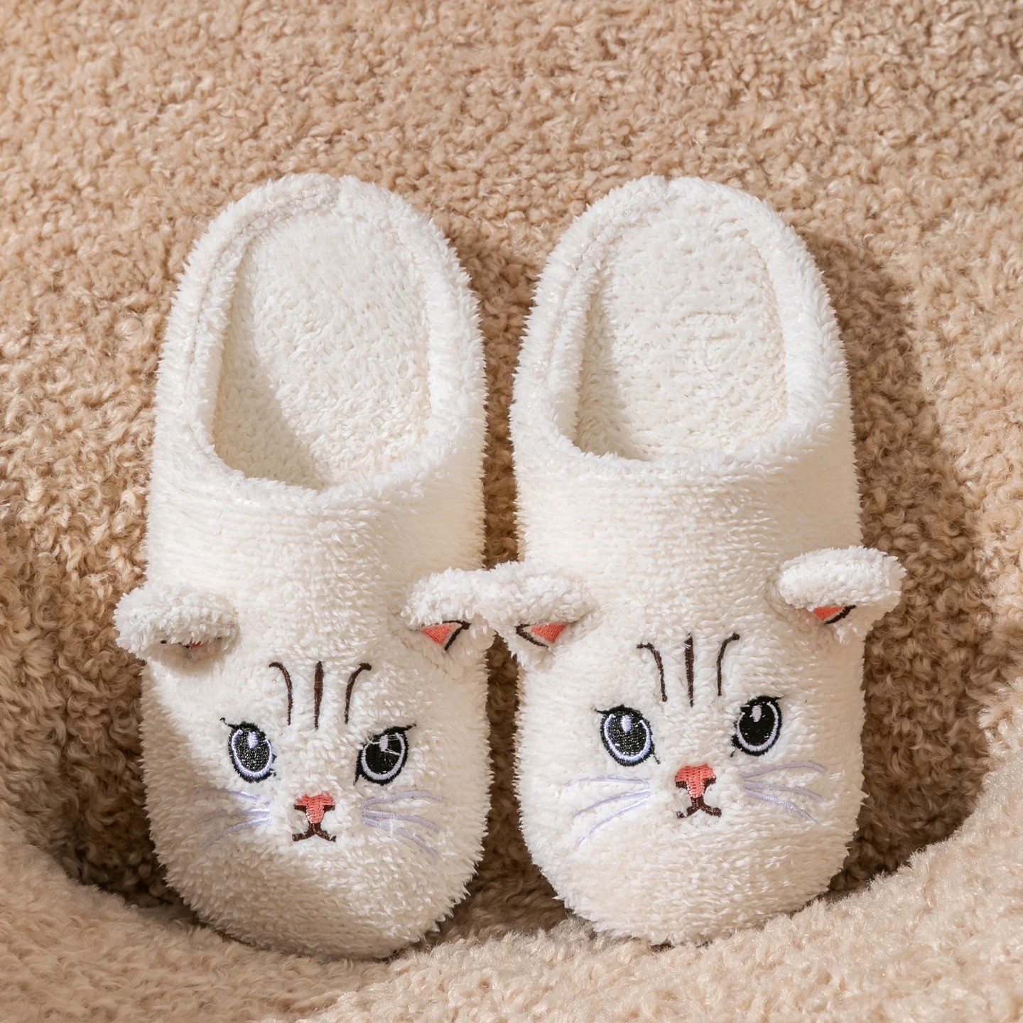 Women Winter Slippers Cute Cartoon Cat Design Indoor Warm Plush Cozy Soft Shoes