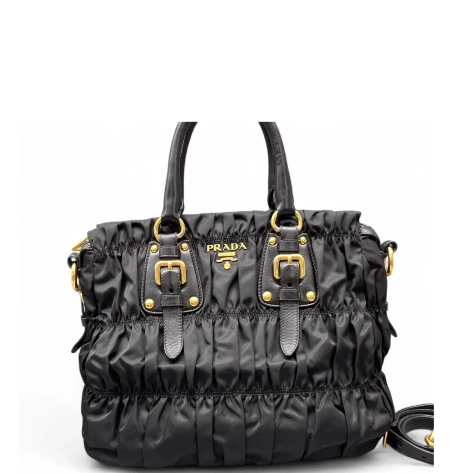 Prada Gaufre Medium Gaufre Buckle Satchel Black Tessuto Nylon (ws051326c5r)