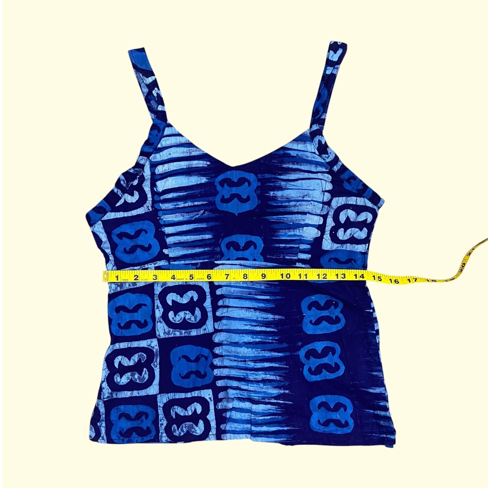 Handmade Blue Wax Print Adinkra Cami Top V-Neck Side Zip Batik Cotton Tank