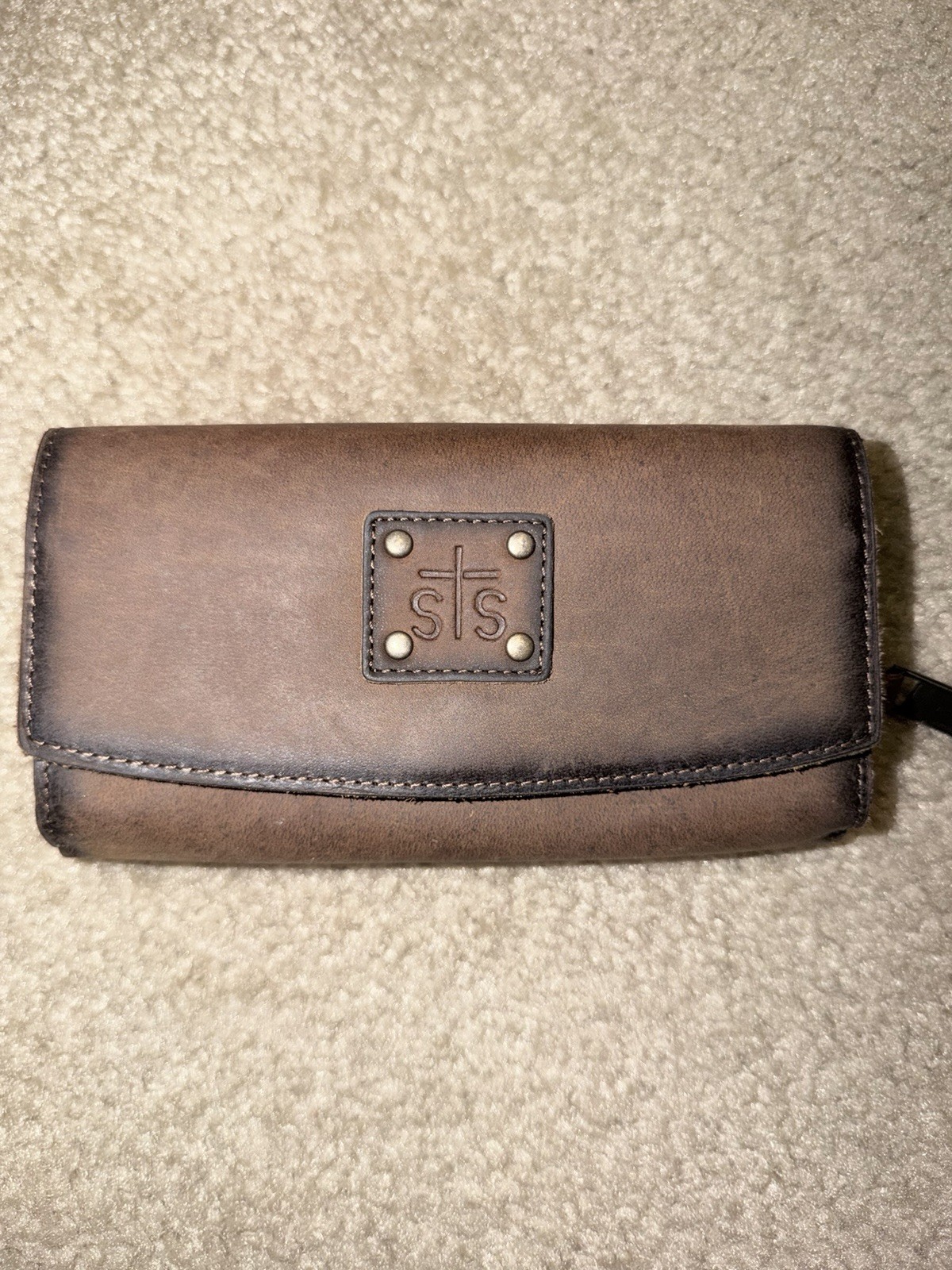 STS Ranchwear Brown Fold-Over Wallet, Logo, Folding, Snap, Credit Card