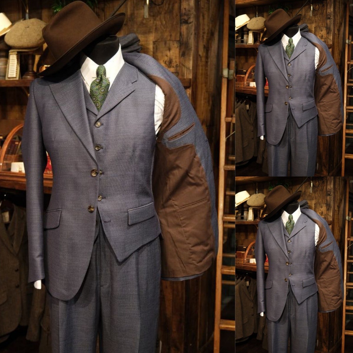 Vintage 3Pcs Suits Slim Wide Peak Lapel Tuxedos Business Formal Blazer Jacket