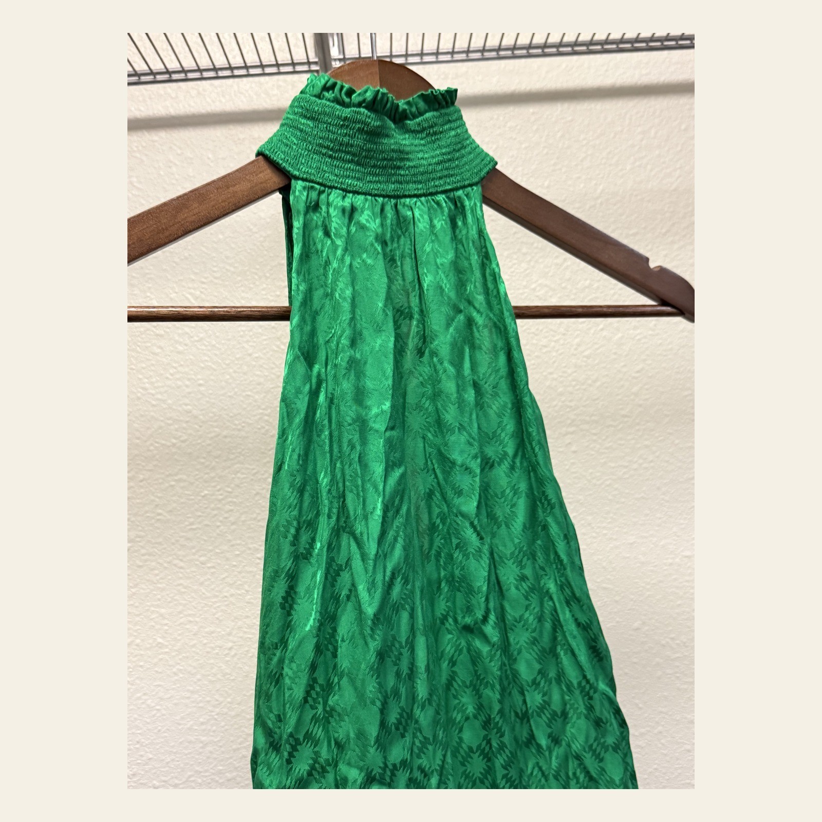 PINKO Emerald Green Jacquard Smocked Halter Top Neck Tie Viscose IT 40 US 4