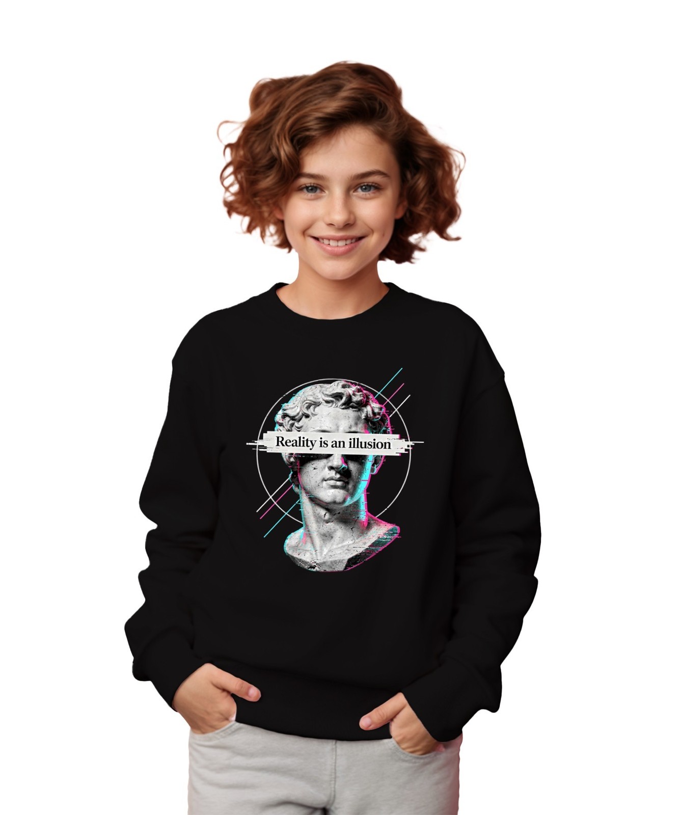 Reality is an illusion David Statue Glitch Art Unisex Kids Sweatshirt Jumper