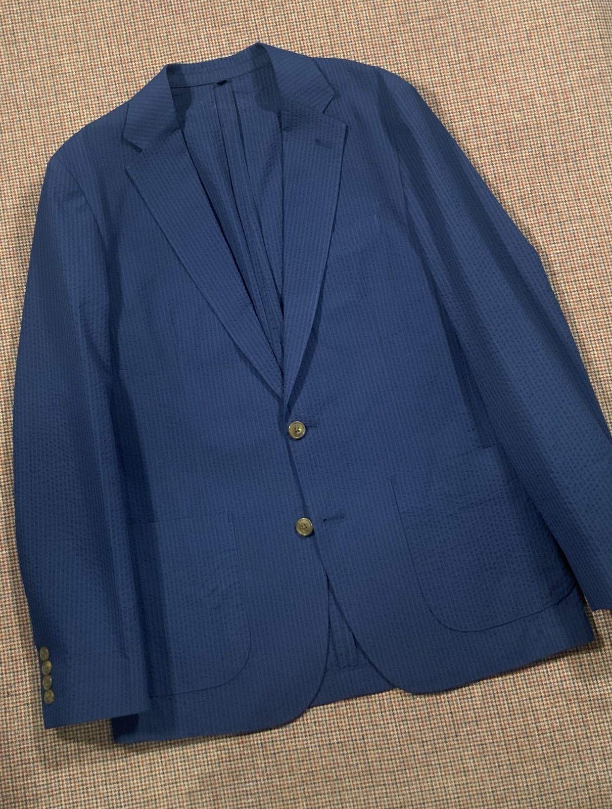 NEW $398 J.Crew Thompson Navy Seersucker Blazer Sz 38R Unlined Sport Coat Ludlow