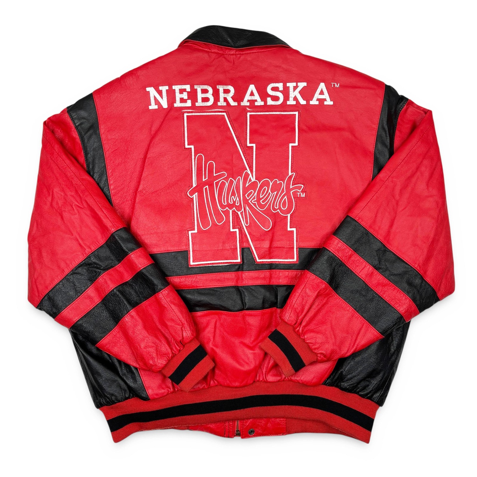 Vintage Nebraska Cornhuskers Jacket • 90s NCAA Huskers Leather College Phase XXL