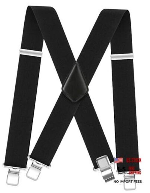 Ultrashang CLASSIC Mens Heavy-Duty Suspender: 2-Inch Wide, Sturdy Clips, Black