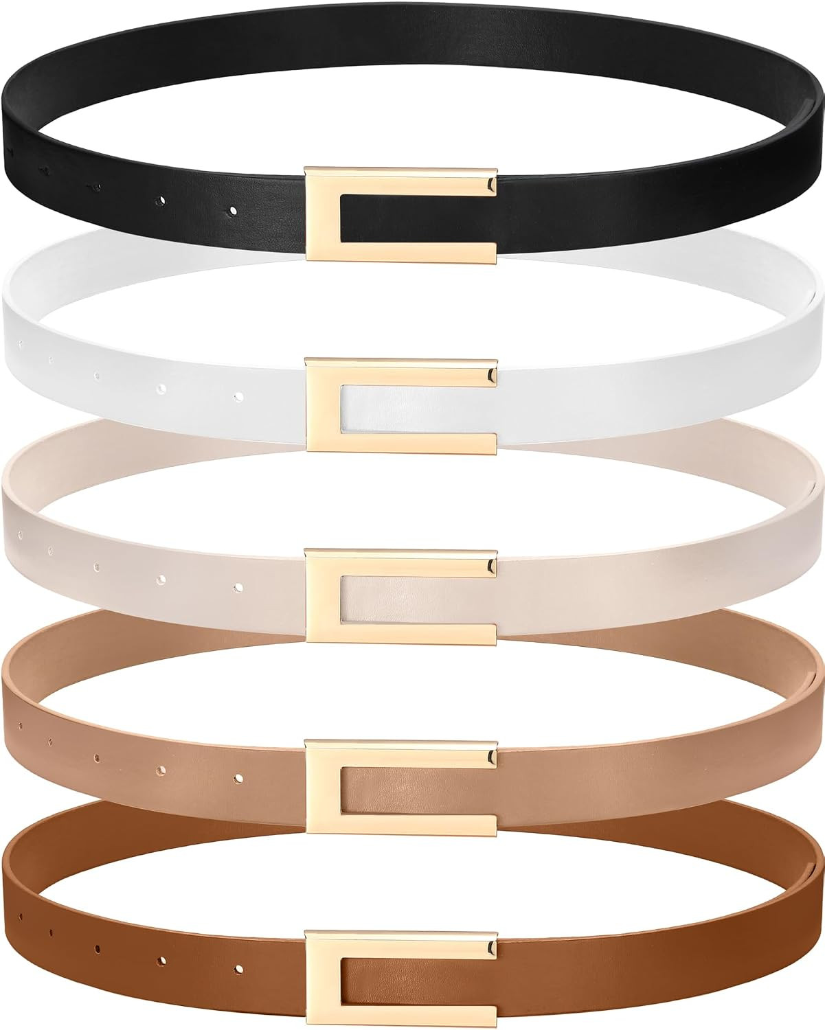 5 Pcs Women Skinny Leather Belts Thin Women Waist Belt for Dresses Jeans