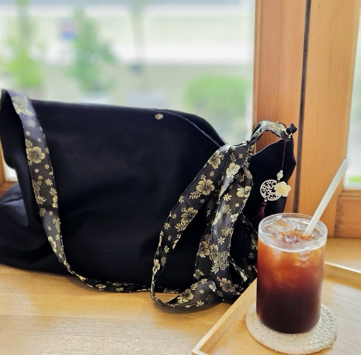 Korean Hanbok Traditional Style Shoulder Bag Eco Tote Norigae Charm Handmade