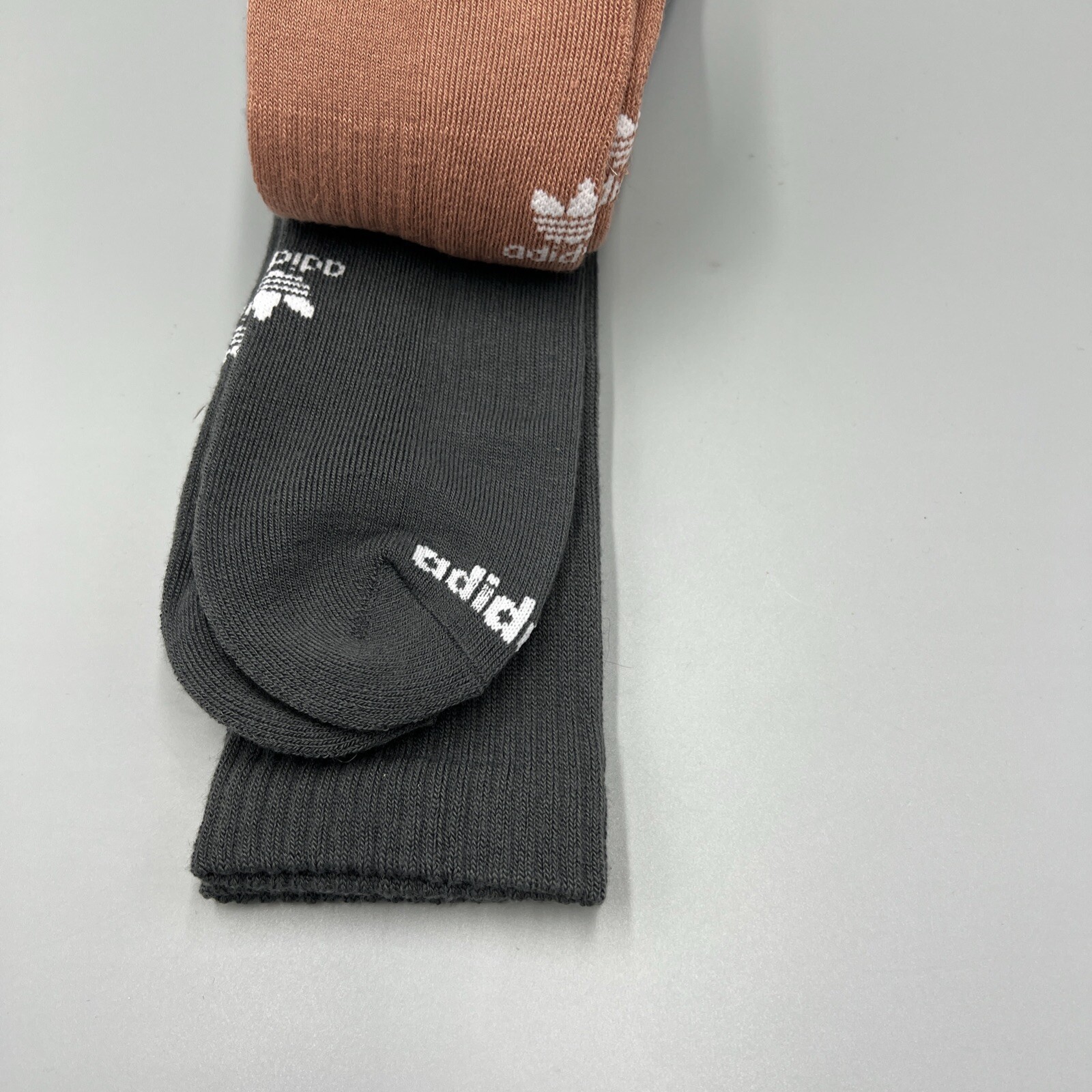 3 Pairs! Adidas Crew Socks, Blue, Grey, Brown. Sz Large, Mens 8-12, Womens 10-13