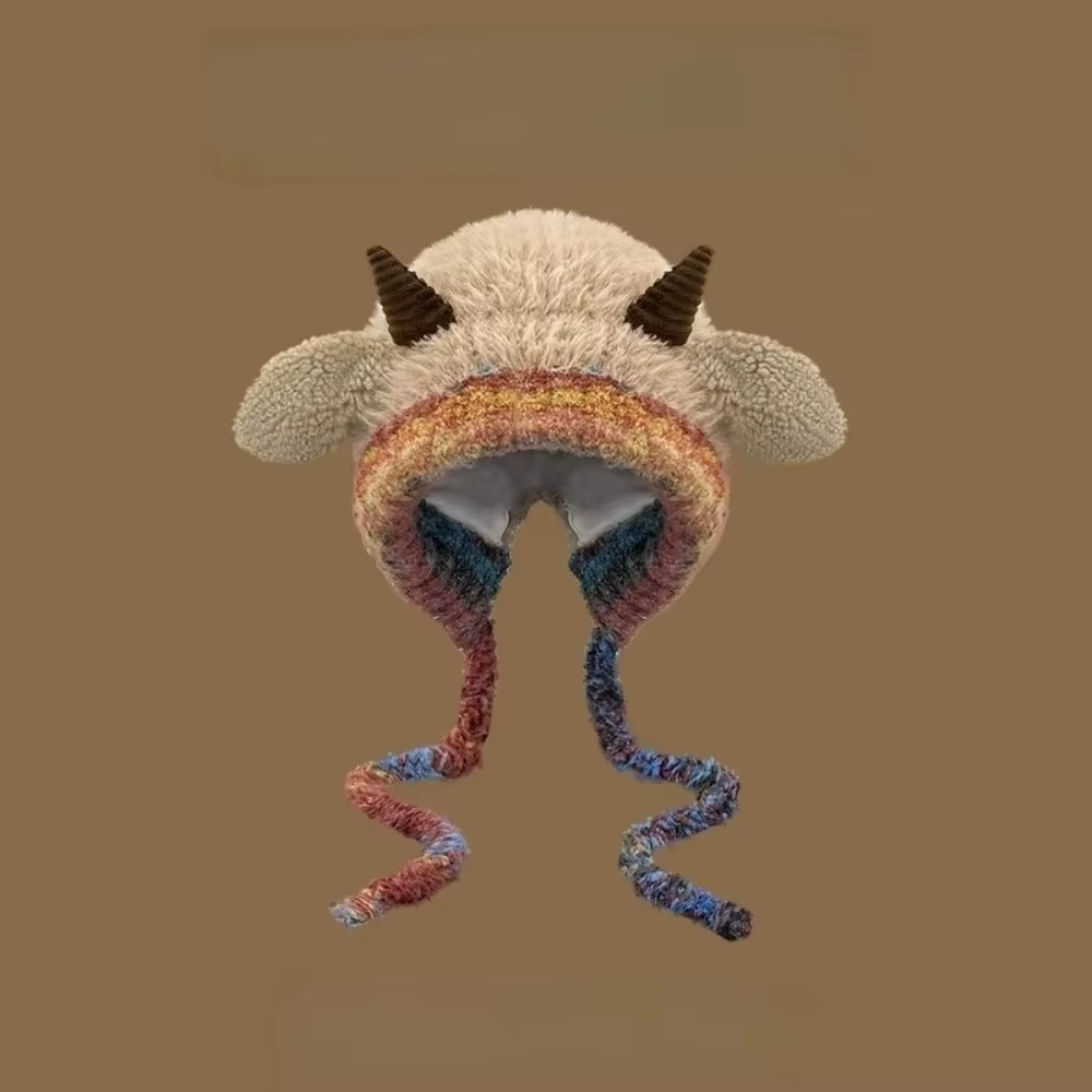 Cute Thick Plush Knitted Hat Girls Winter Warm Ear Protection Beanies Hat Women