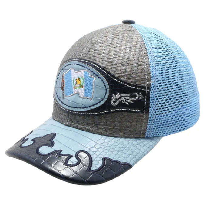 Guatemala Flag Straw Fablic Trucker Sky Blue Cap Hat