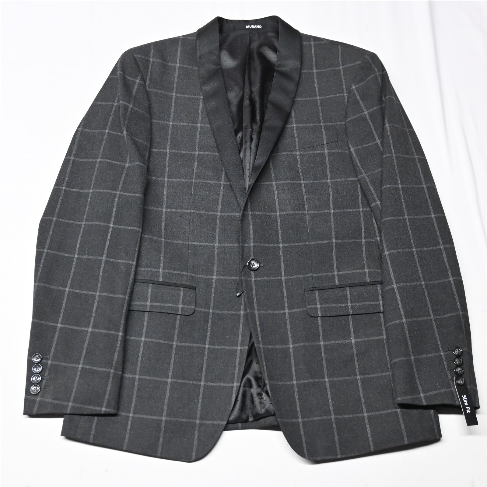 NEW Murano Large Gray Windowpane Slim Fit Mens Jacket Tuxedo Tux Smoking Coat
