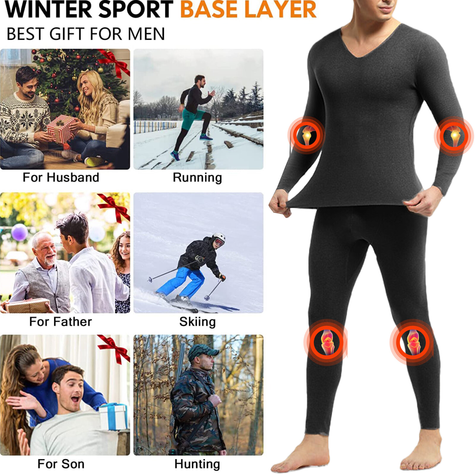 Men’s Fleece Lined Base Layer Set Ski Thermal Underwear Long Johns Top & Bottom