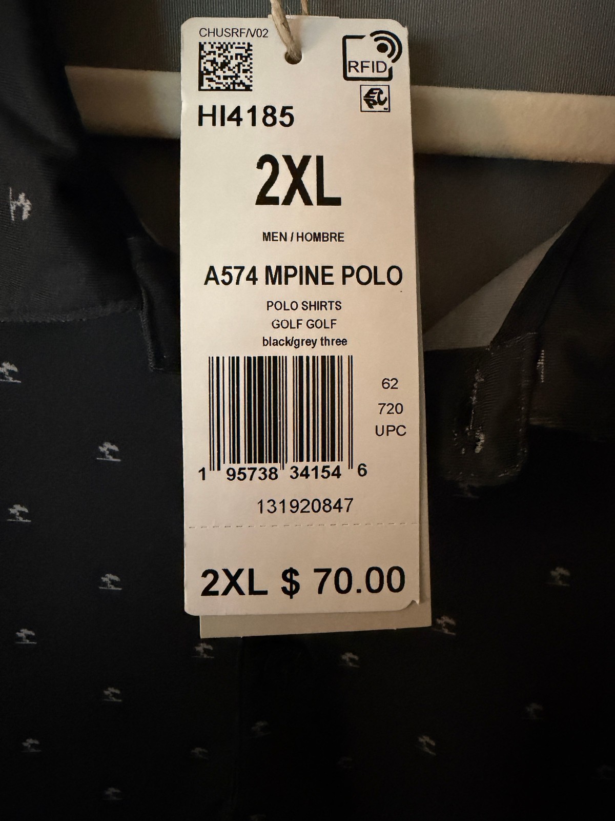 Adidas A574 Golf Ultimate 365 Pine Tree Print Polo Black Men’s Size 2XL