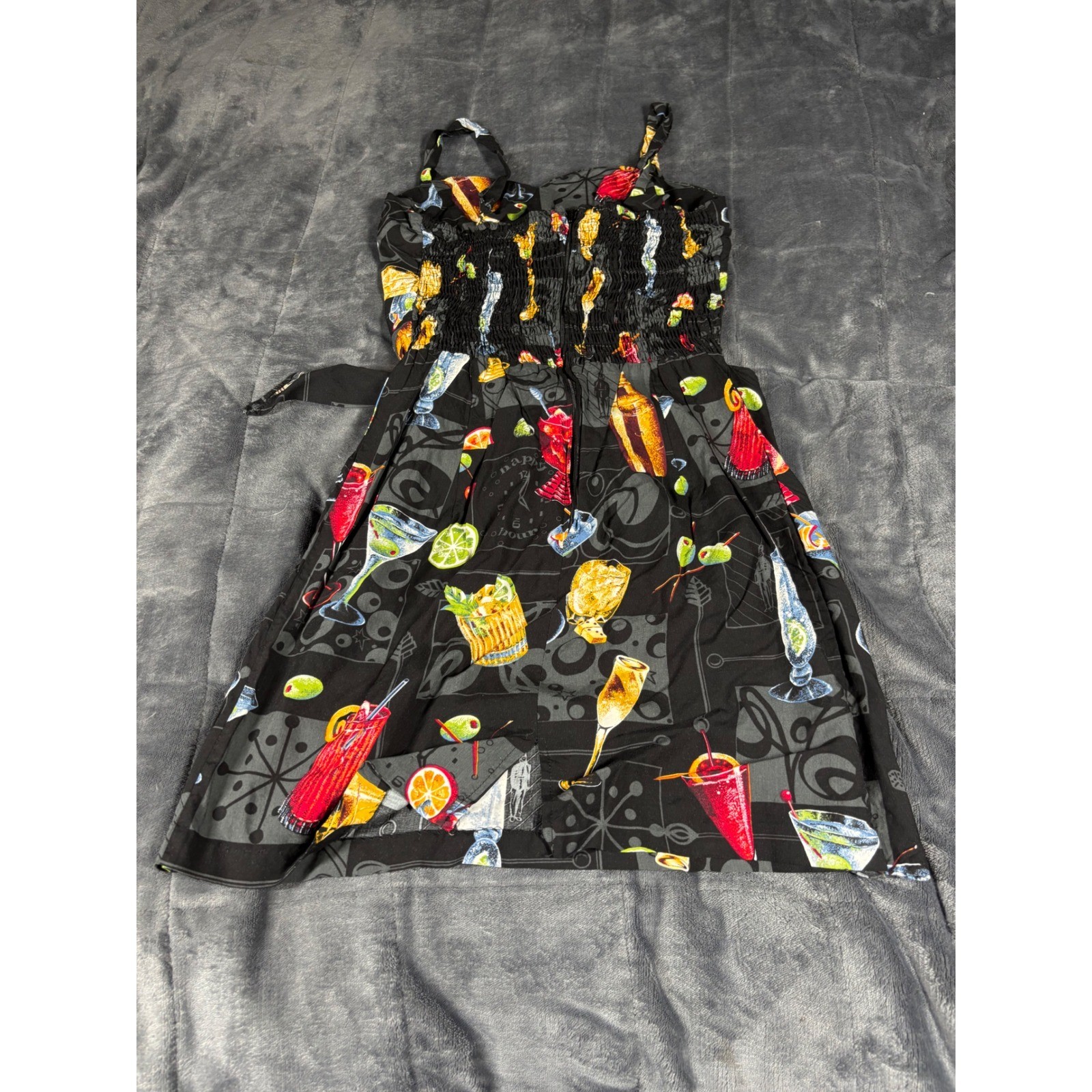 Paradise Found Honolulu Hawaii Cocktail Martini Print Rayon Wrap Dress S Black