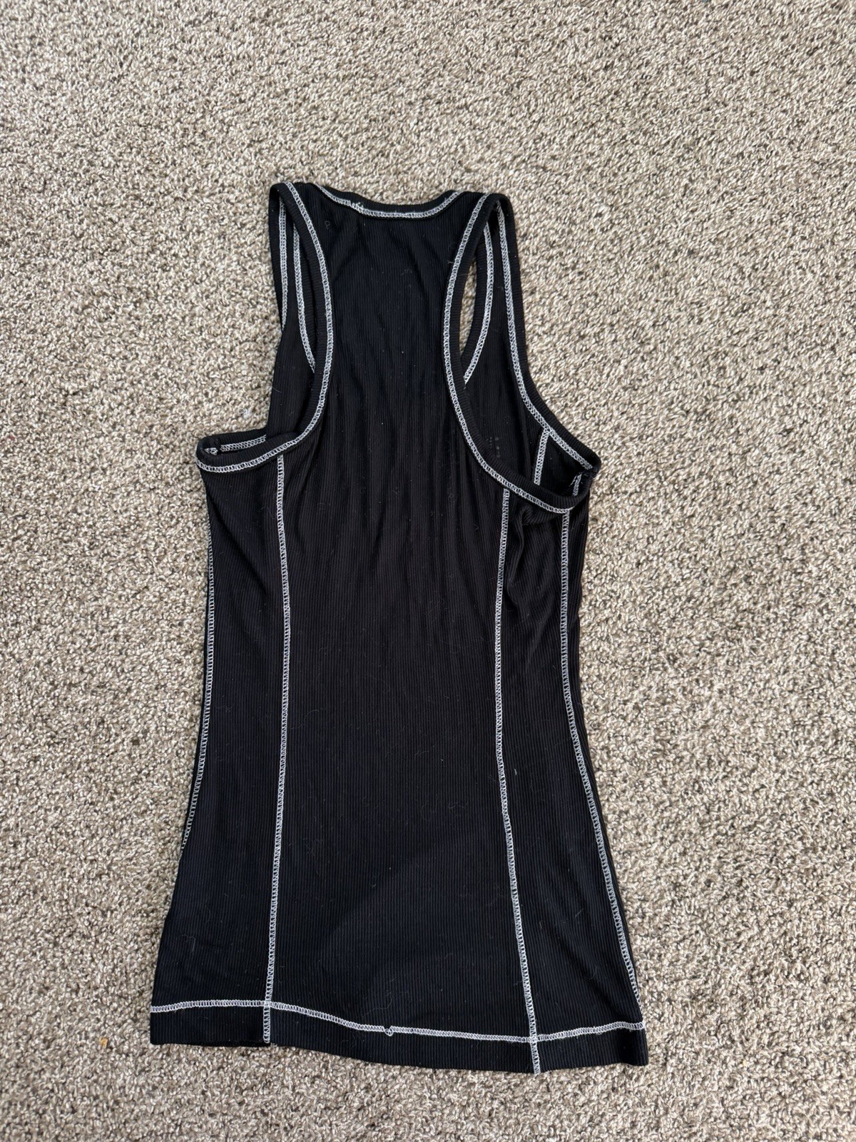 bebe Women’s M Black Ribbed Rhinestone Logo Scoop Neck Racerback Tank Top