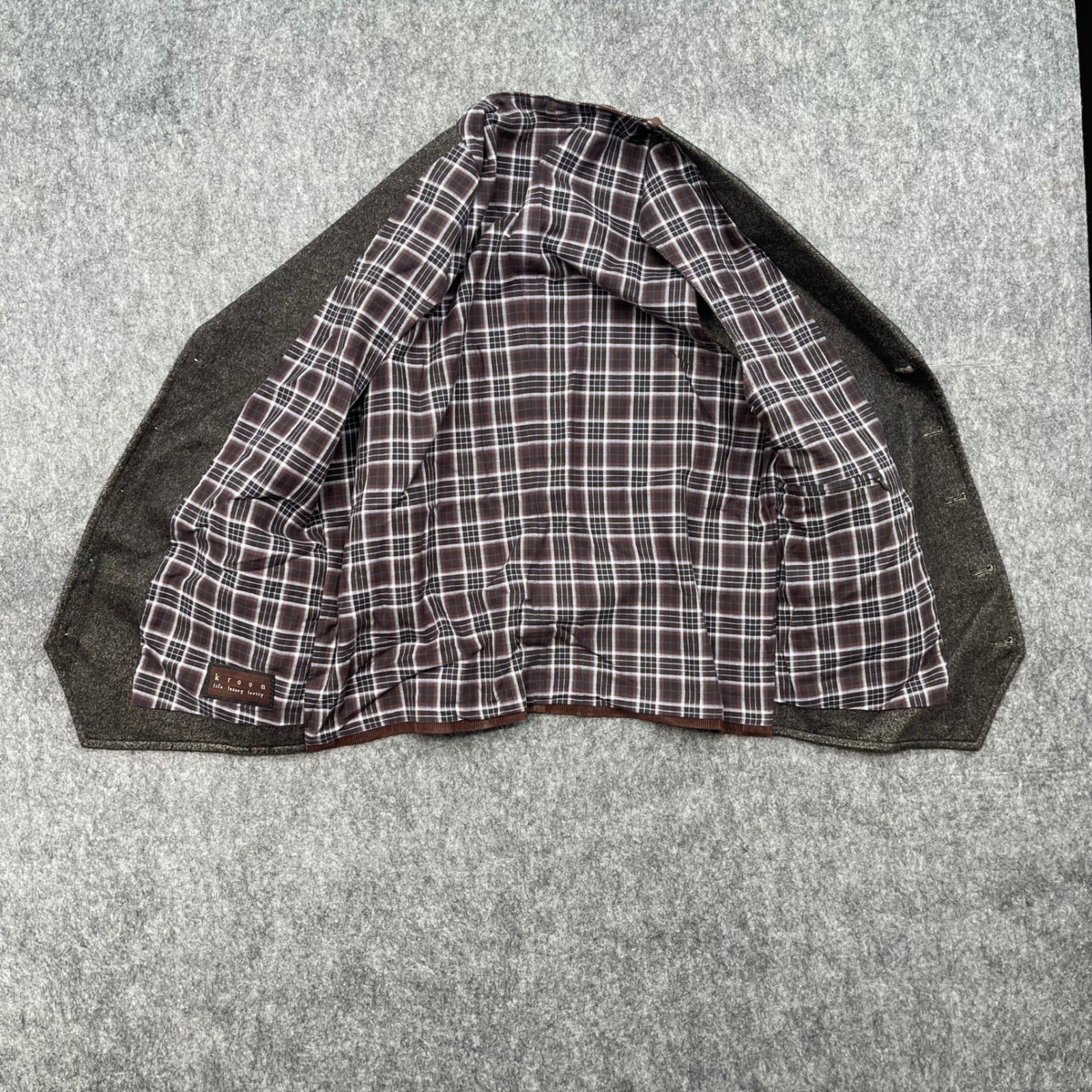 Kroon Vest Mens Medium Brown Herringbone Wool Blend Corduroy Plaid Lining