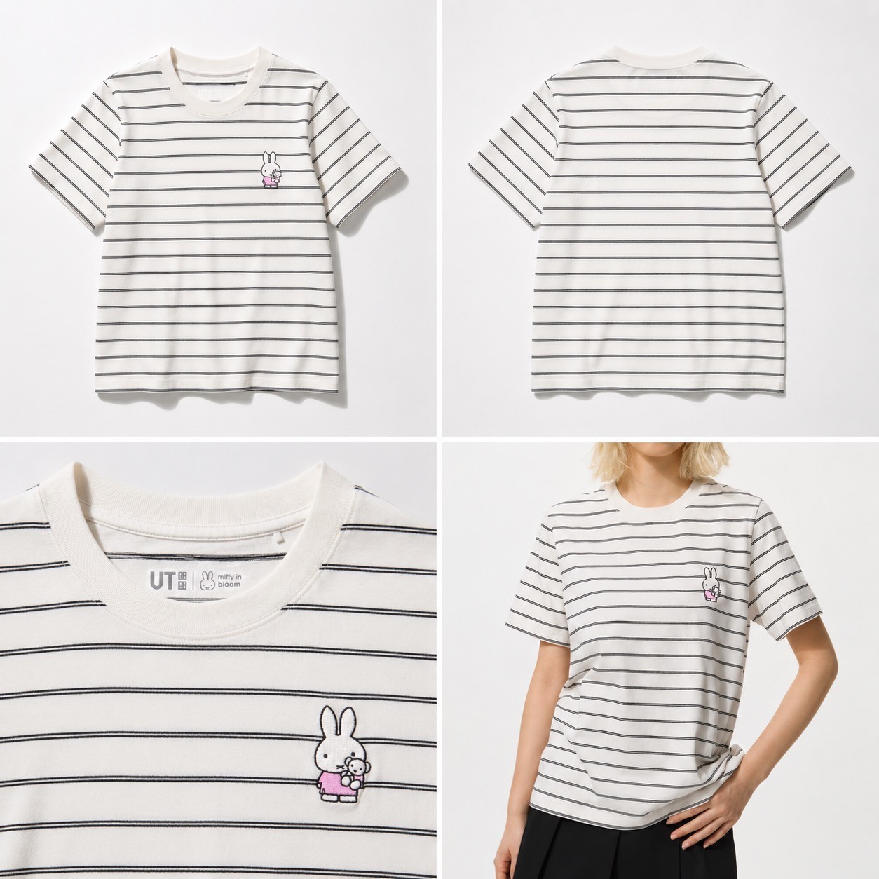 Uniqlo Miffy in Bloom UT darkgrey border pinkborder ivory white cute design