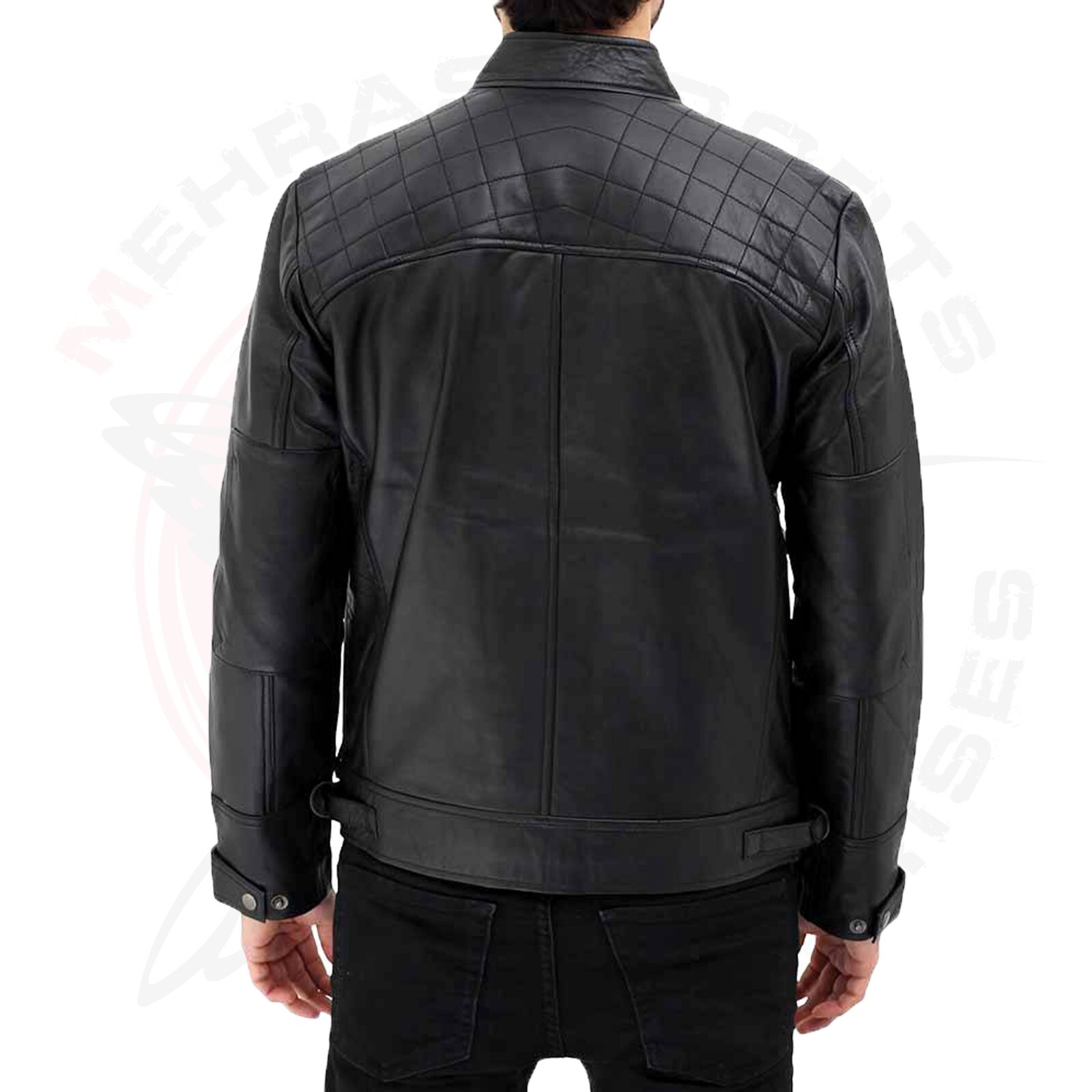 CAFE RACER BIKER BLACK/BROWN LEATHER JACKET MEN’S GENUINE SHEEP LEATHER