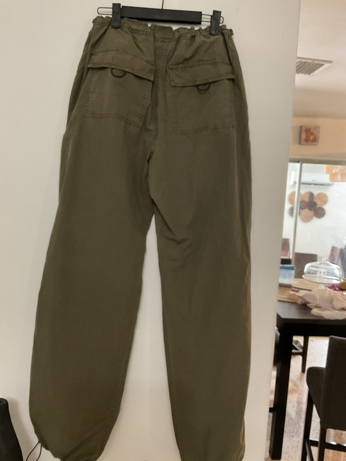 Garage – Python Green Cargo parachute pants elastic drawstring – size P/S