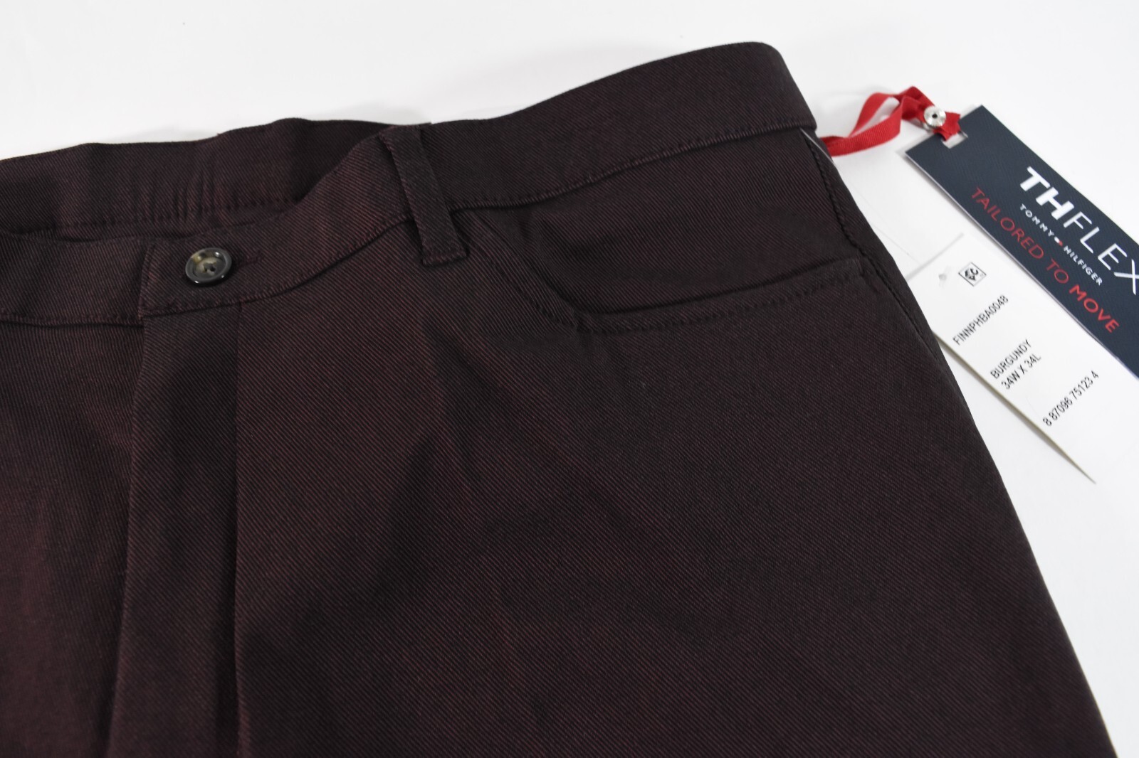 Tommy Hilfiger Mens Pants New 36 x 32 Burgundy Red THFlex Flat Front Stretch