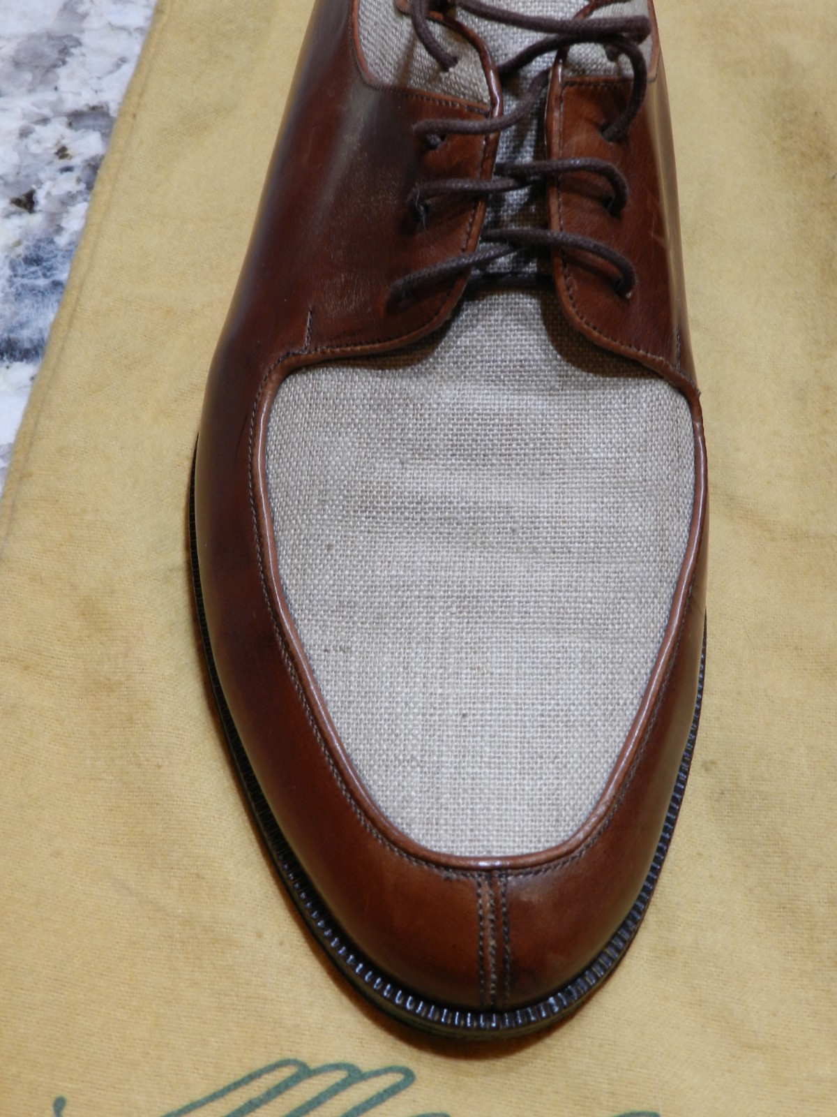 RARE Mezlan Naples brown men’s shoes with linen trim