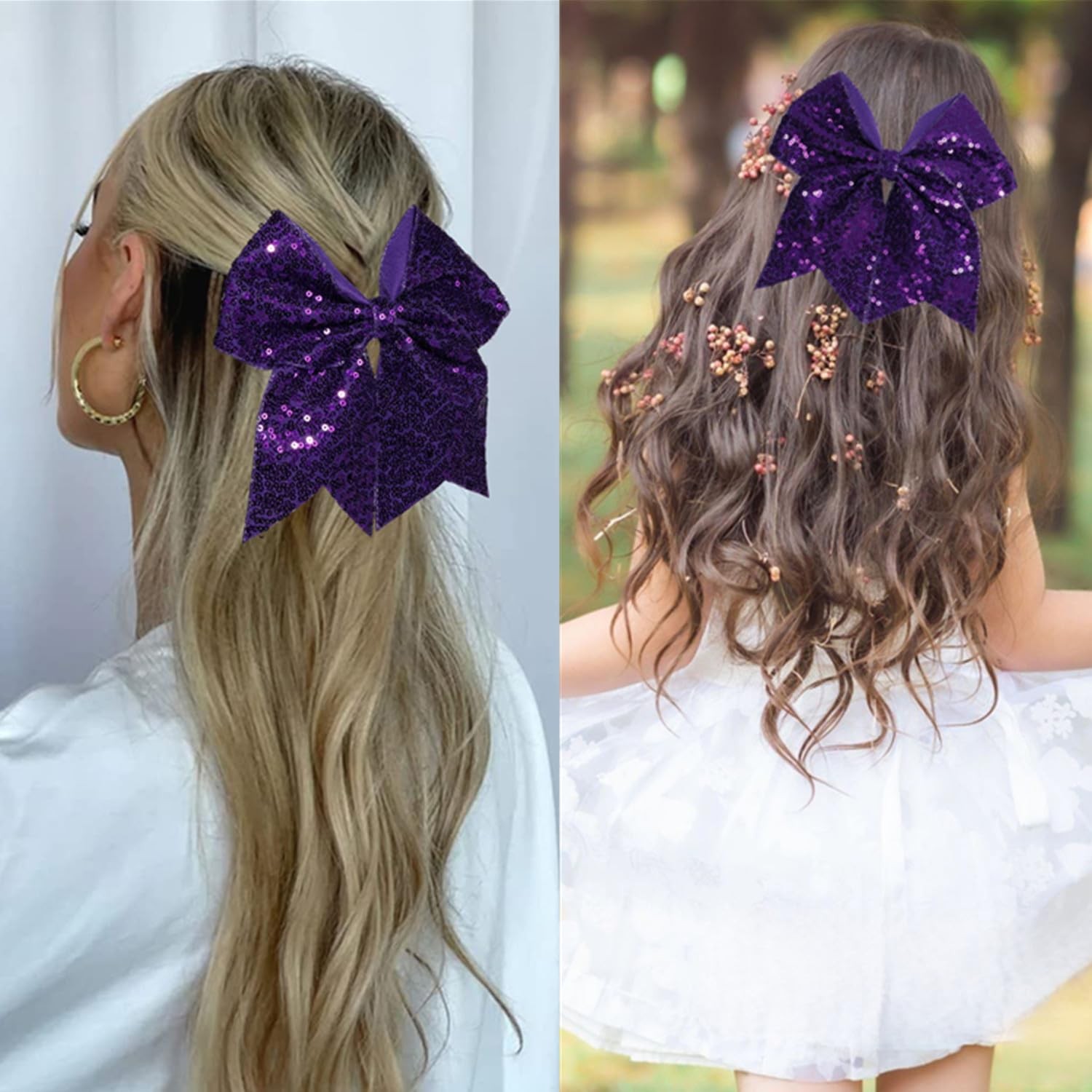 JOYRUBY 7 Inch Large Sequin Hair Bow Clips, 1 Count (Pack of 1), Dark Purple