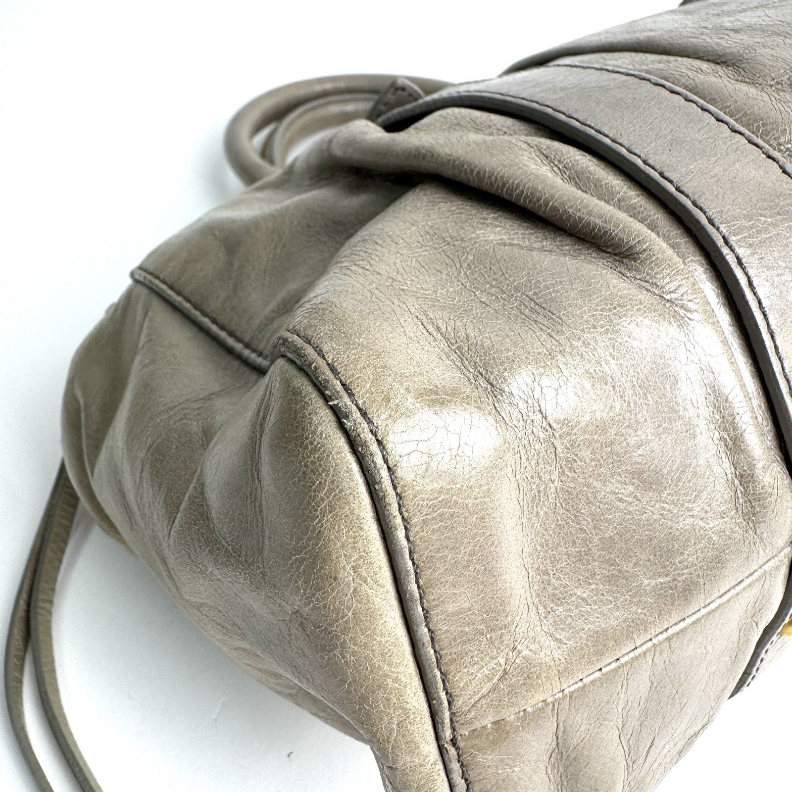 Miu Miu Vitello Lux 2Way Handbag Shoulder Bag Gray Greige Leather Auth Y2K e107