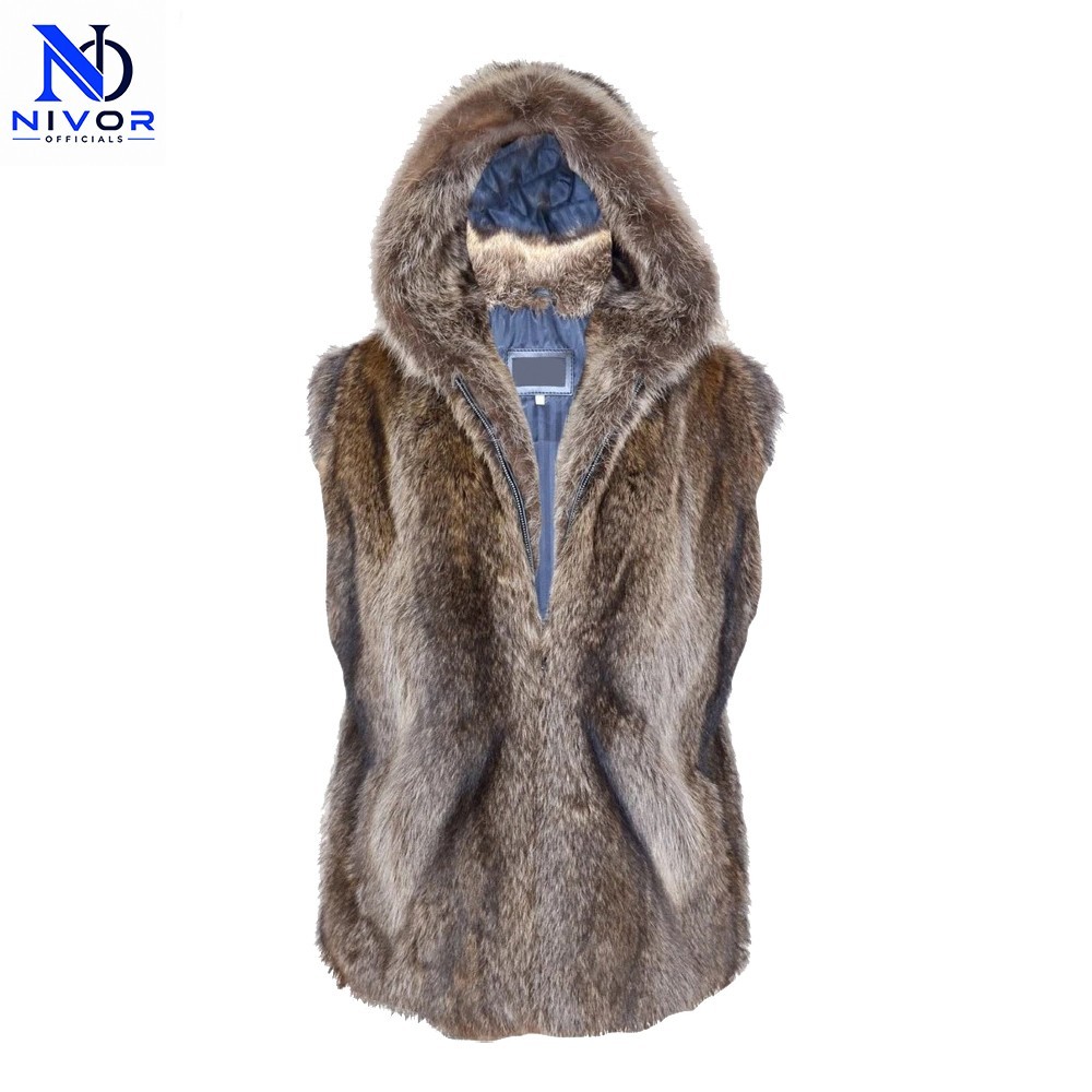 Men’s Real Raccoon Fur Vest Hooded Genuine Fur Waistcoat Handmade Winter Gilet