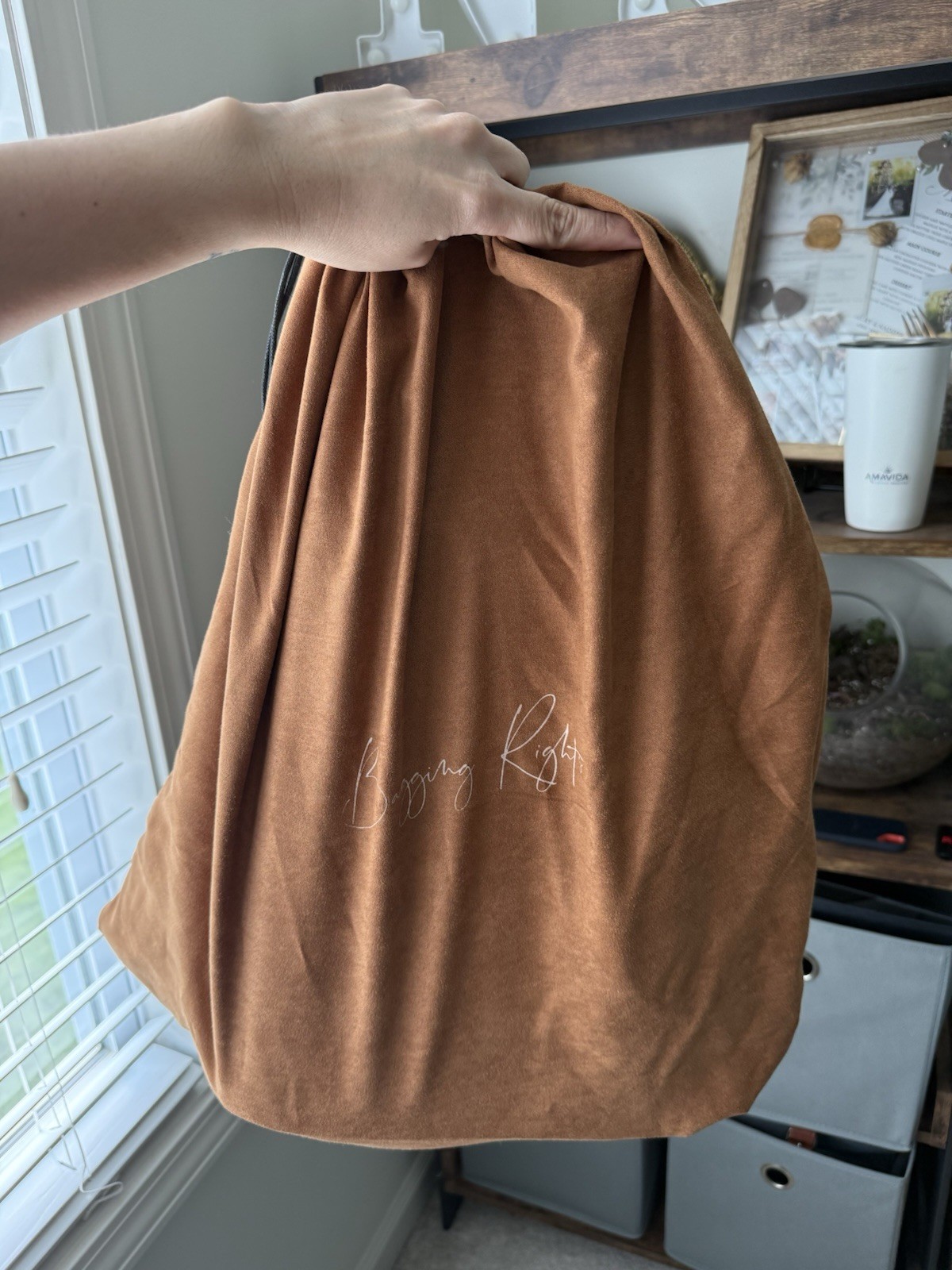 Bagging Rights Cognac Suede Tote Black Cream Stripe Two Straps Rare