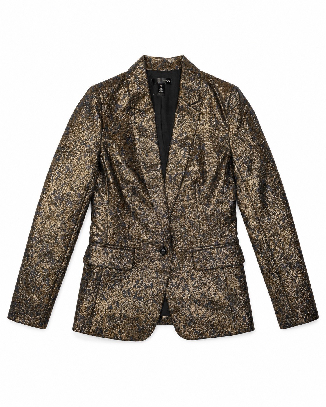 AQUA Gold Black Metallic Brocade Blazer Women’s XS Lined Party Jacket