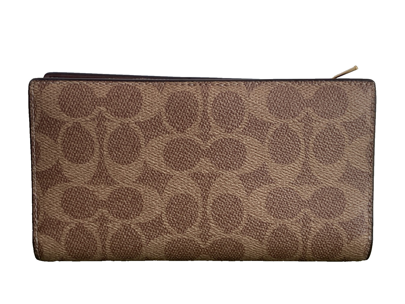 COACH Slim Zip Wallet in Signature Canvas – Gold/Tan/Brown