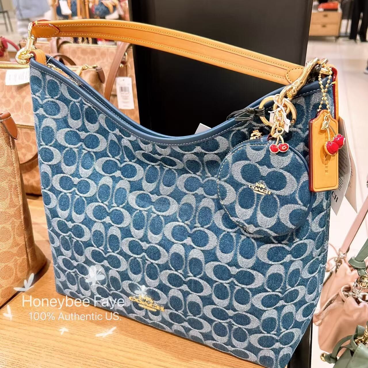NWT Coach Circular Coin Pouch Bag Charm In Signature Denim CZ256