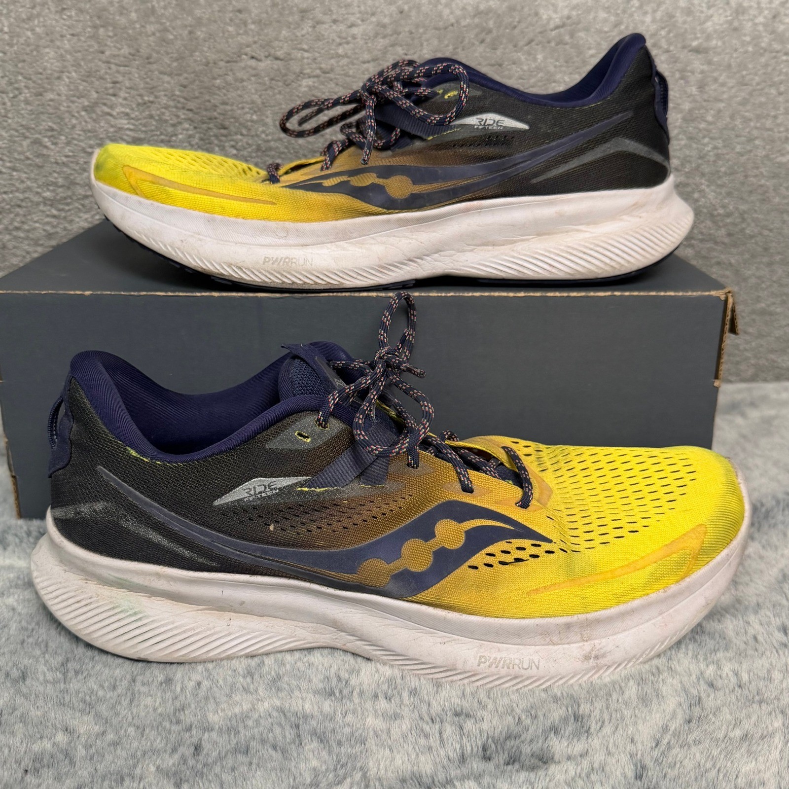 Saucony Ride 15 Mens Running Shoes Yellow Navy S20729-16 Size 9.5