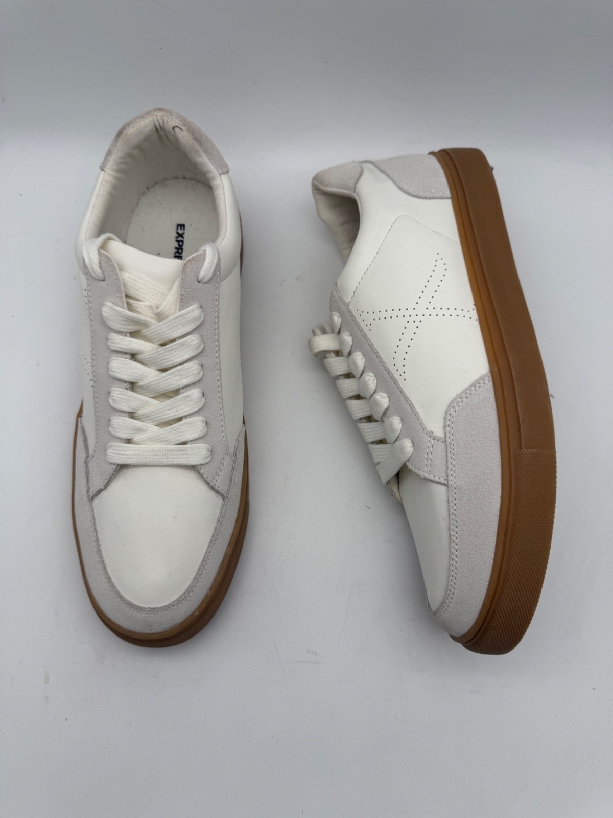 BRAND NEW Express White Sneakers PU Leather with Suede Detail Gum Sole Size 10
