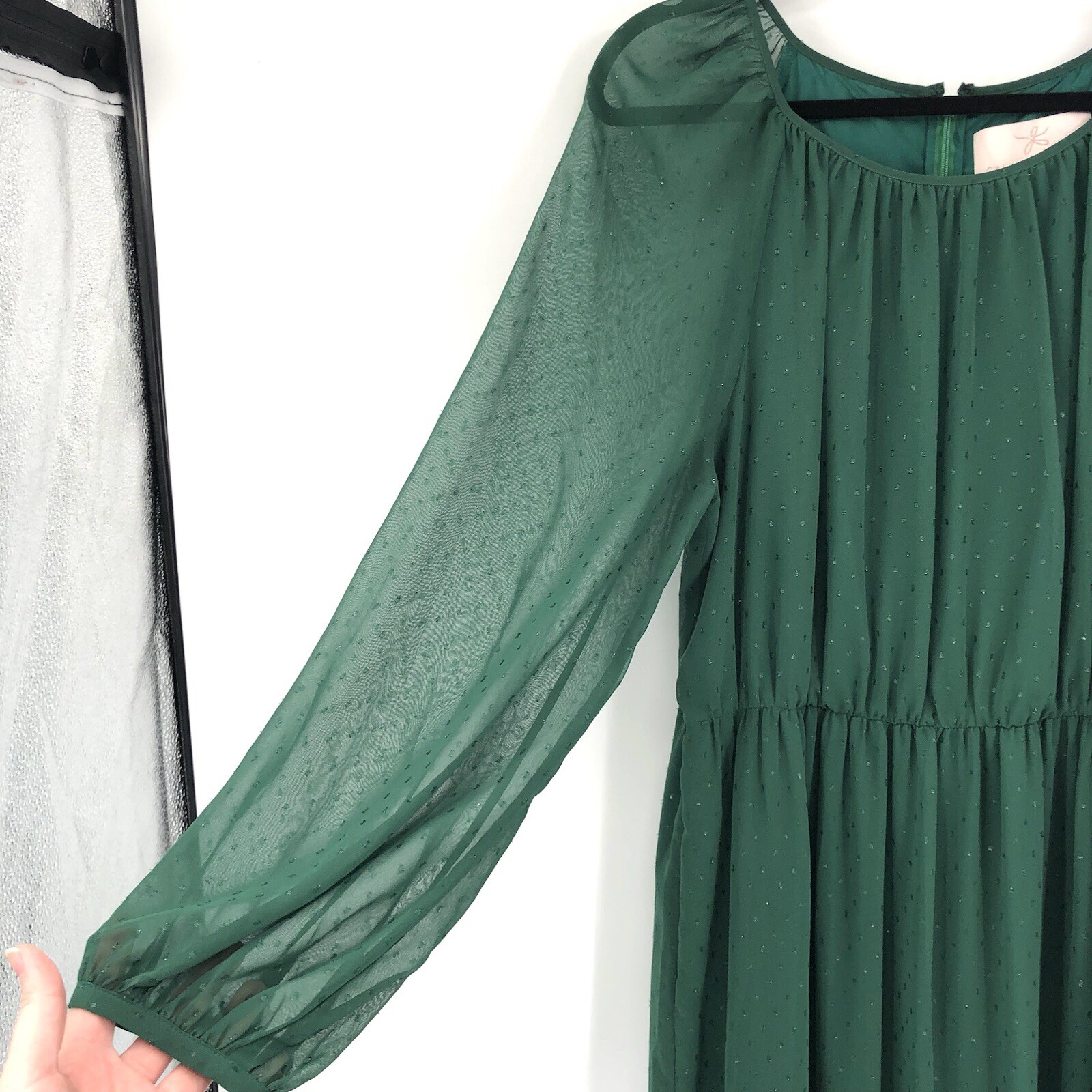 GAL MEETS GLAM Georgette Tiered Maxi Dress in Holly Green 16 Sheer Flowy Women