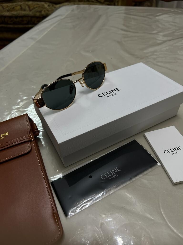 Sunglasses Celine CL40235U Triomphe metal with gold frame Lenses-Brown
