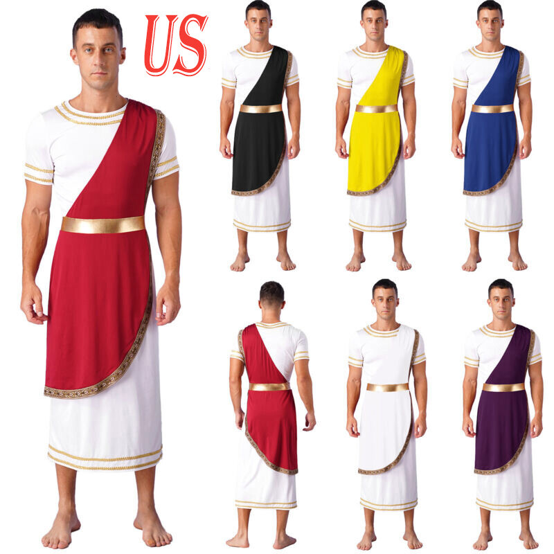 US Men’s Ancient Greek Toga Costume Roman Caesar Toga Robe Vintage Greek Outfits