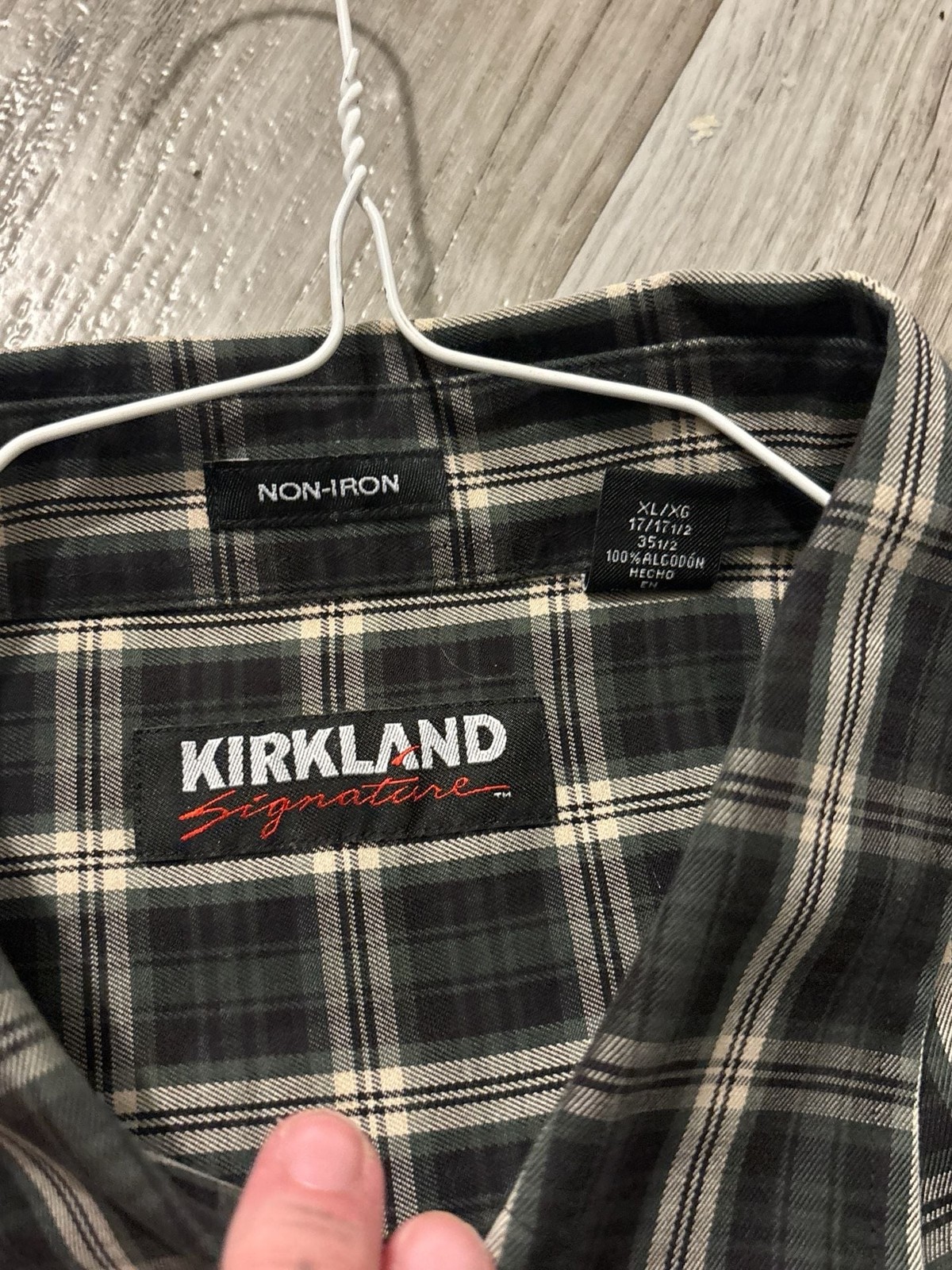 NWT MENS KIRKLAND NON-IRON TWILL BD SHIRT-GREEN/BLK/WH PLAID- XL 17-17.5 35.5