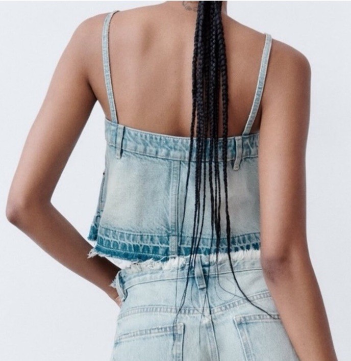 ZARA Skirt Effect Cropped Denim Spaghetti Straps Jean Tank Top
