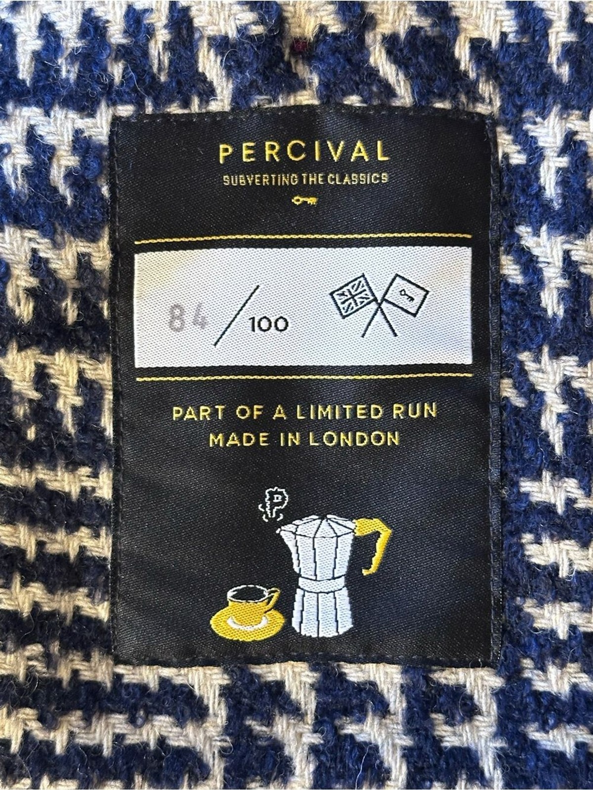 Percival Workshirt Navy Check Houndstooth Limited Edition Made in London XXL