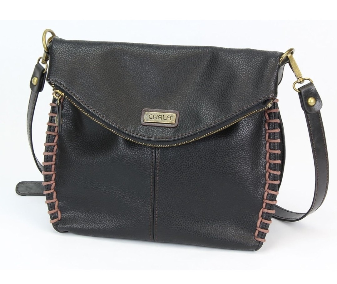 Chala Handbags Charming Crossbody Bag Flap Top Zipper Black + Cross Purse Charm